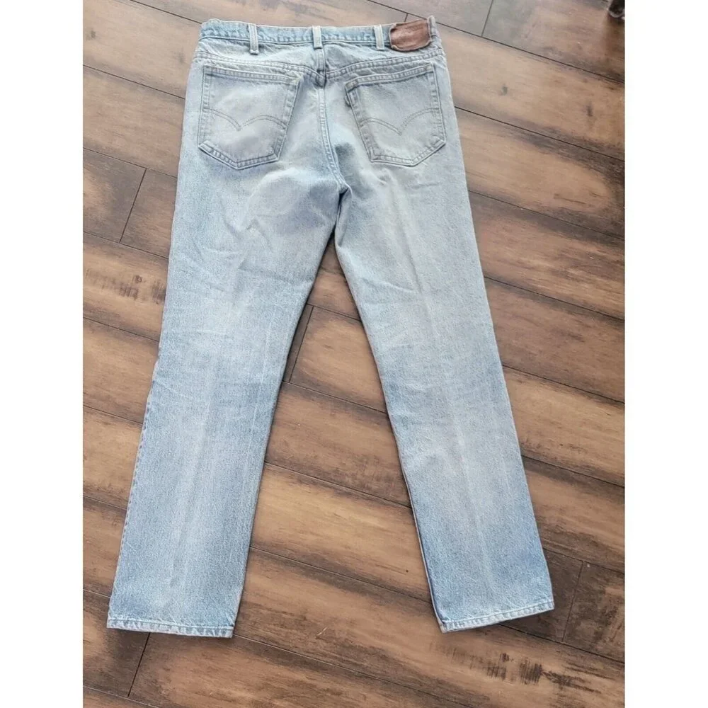 Vintage Levis 549 36x32 Leather Tab Jeans 80s 90s Stone Wash Frayed Faded Thick